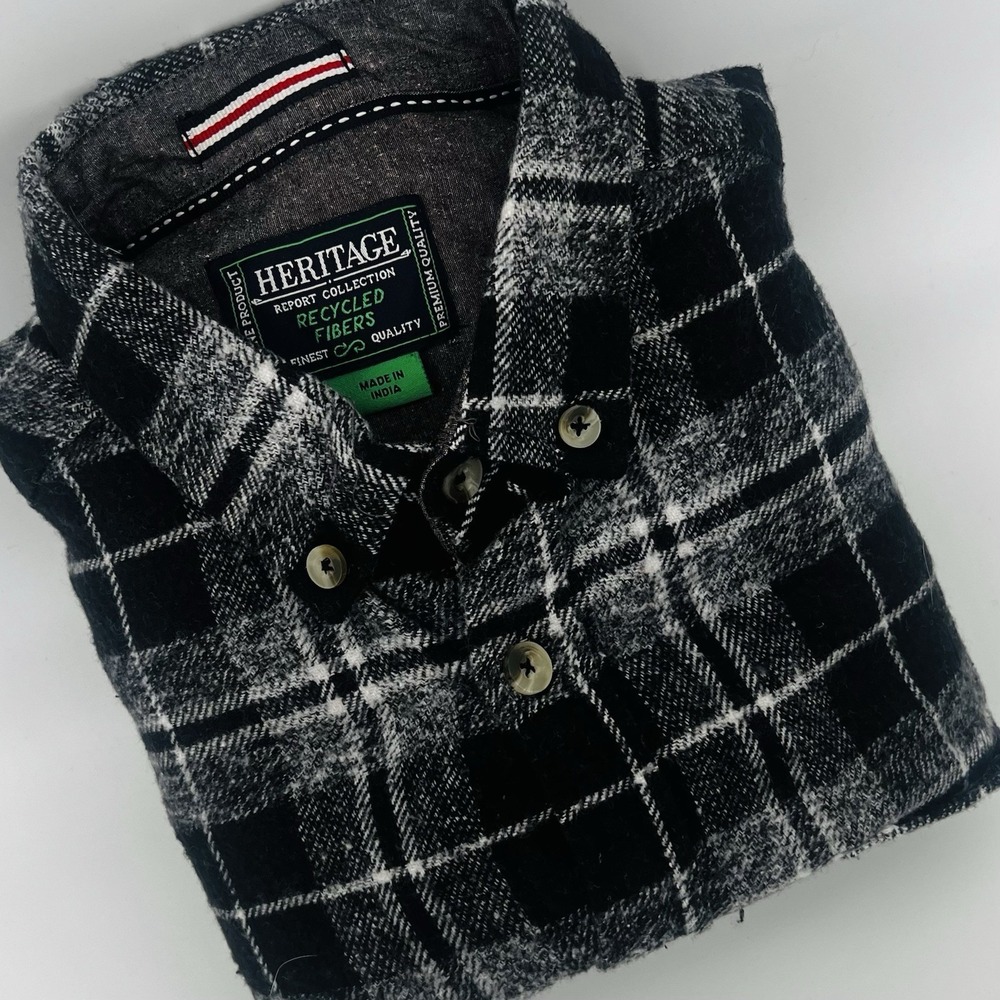 Heritage Flannel Shirt‎ Men's Dark Navy Long Sleeve Plaid Classic Shirt Size L